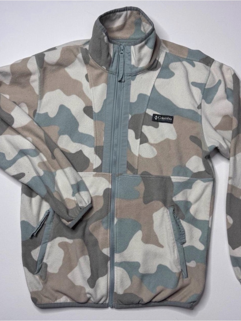 Columbia Camo Full-Zip Fleece Jacket in Blue Tan Gray
